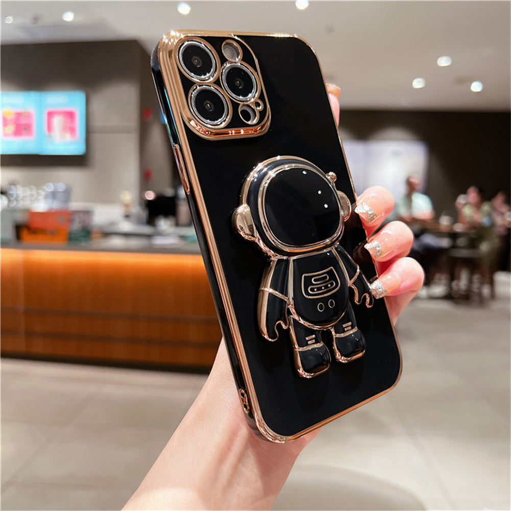 Astronaut Stand Phone Case for iPhone Series Mini Shockproof Silicone Phone Kickstand Cover Black iPhone14 Pro