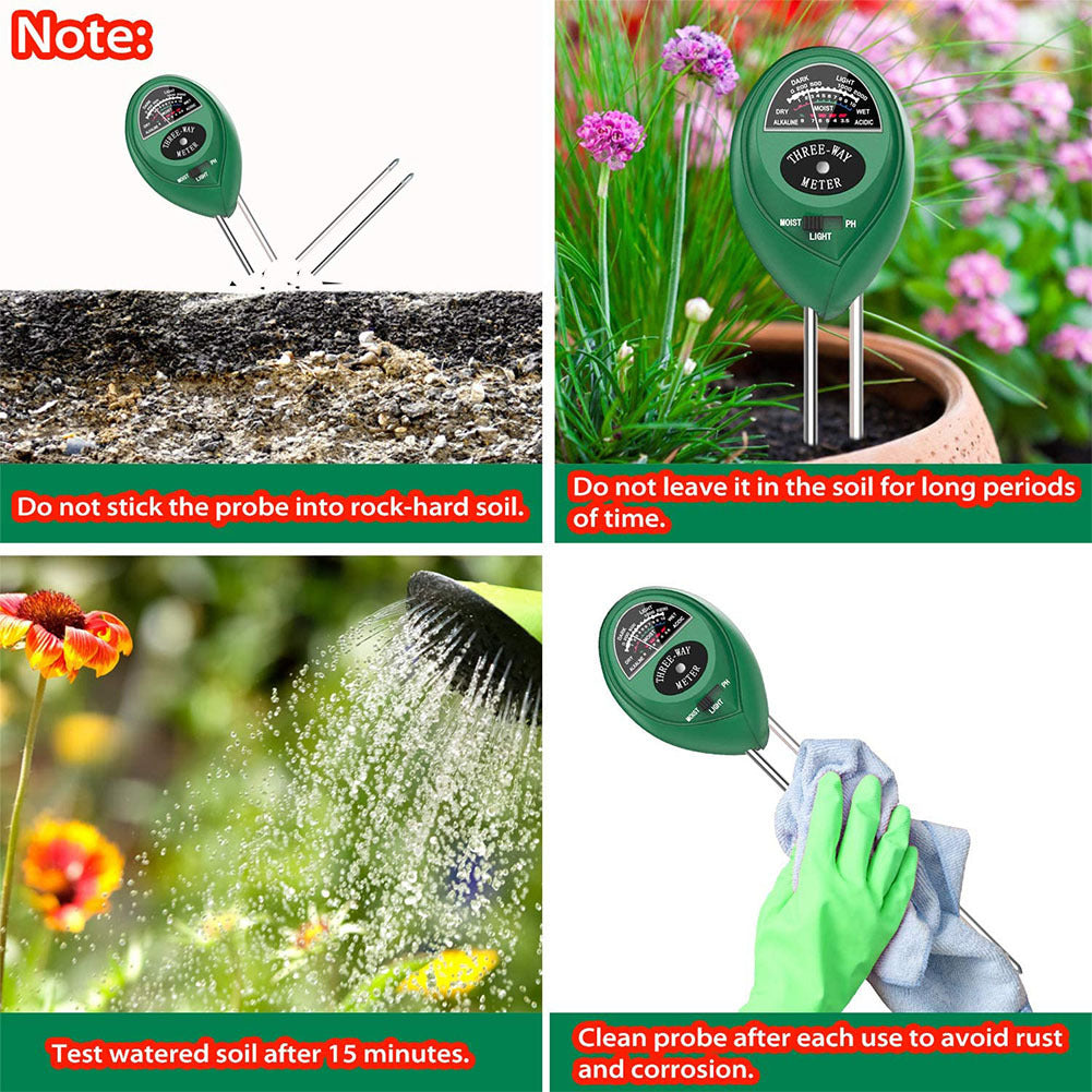 Three-in-one Round Gardening PH Soil Tester Hygrometer Illuminance Tester 1pcs