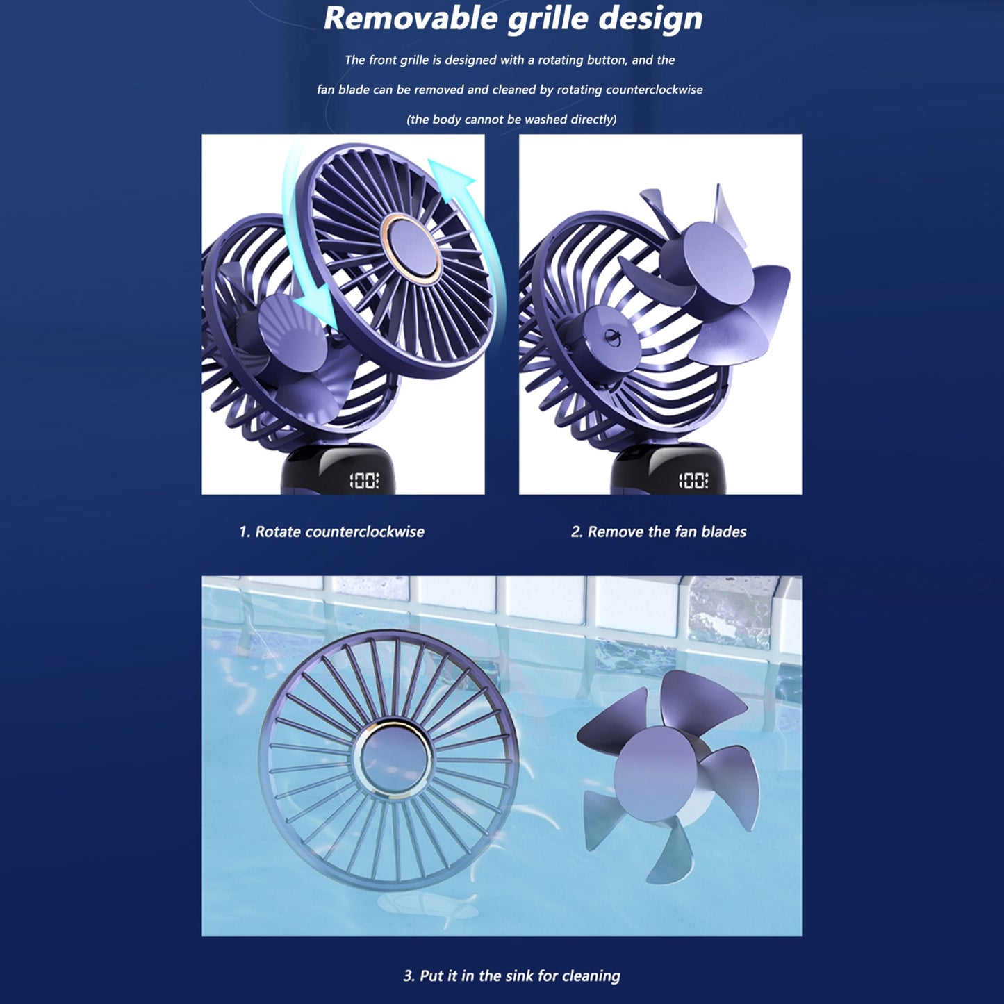 Portable Handheld Desk Fan Multifunctional Folding Double-headed 3000mah Electric Fan With Neck Strap Purple