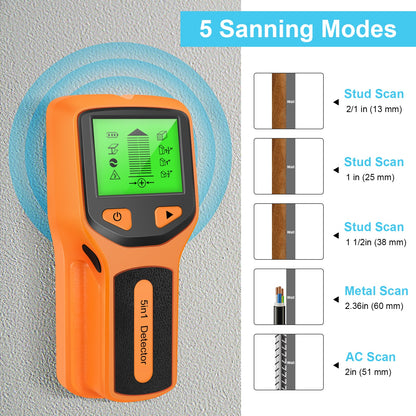 Stud Finder Wall Scanner Hw430 5-in-1 Stud Detector HD LCD Display Quickly Locating Sensor Finders for Wood Metal Orange