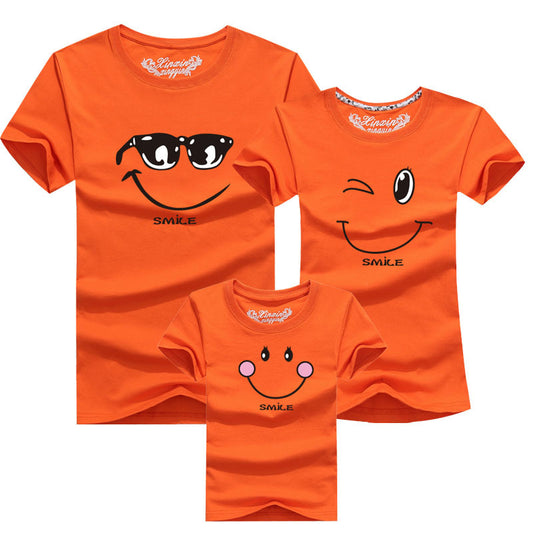 Color: Orange, Size: MomL - Round Neck Half Sleeve Family Outfit For A Family Of Three