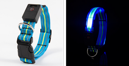 Color: Blue, Size: L - Fiber Optic Waterproof Magnetic Charging Pet Collar