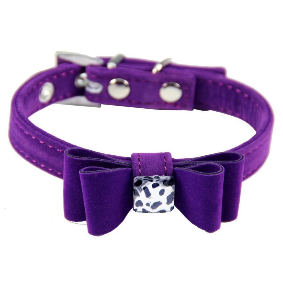 Color: Purple, Size: M - Dog collar made of flannelette with bow tie