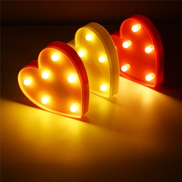 Cute 11 LED Marquee Heart Night Light Battery Lamp Baby Kids Bedroom Home Decor