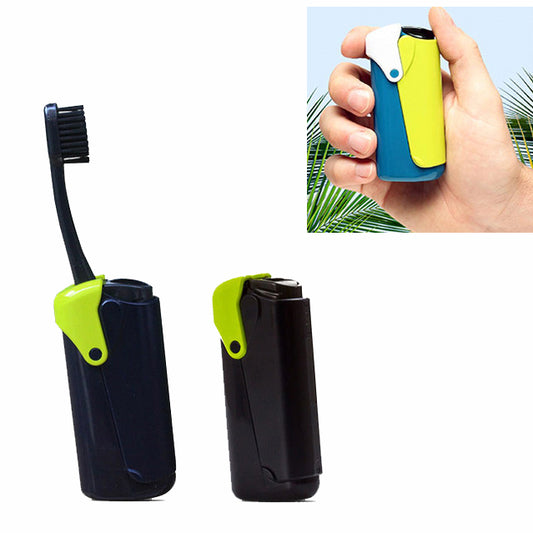 KT-717 Portable Lighter Shape Compact Foldable Toothbrush Travel Camping Outdoor with Toothpaste Bottle