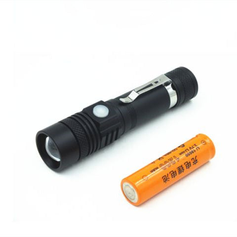 Color: Add battery - Portable Mini WT518 T6 1000Lumens 3 Modes Black Zoomable LED Flashlight Lighting Clicky Clip on Flashlights Torches Lightweight