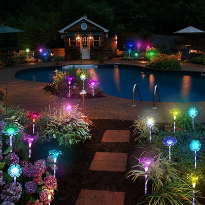 Solar multicolor cambiante LED flor estaca luz transparente pantalla poste luminoso