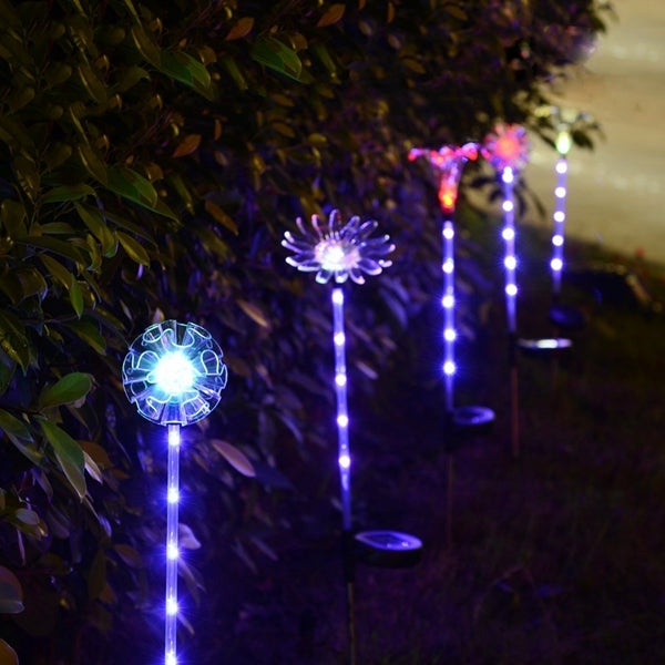 Solar multicolor cambiante LED flor estaca luz transparente pantalla poste luminoso