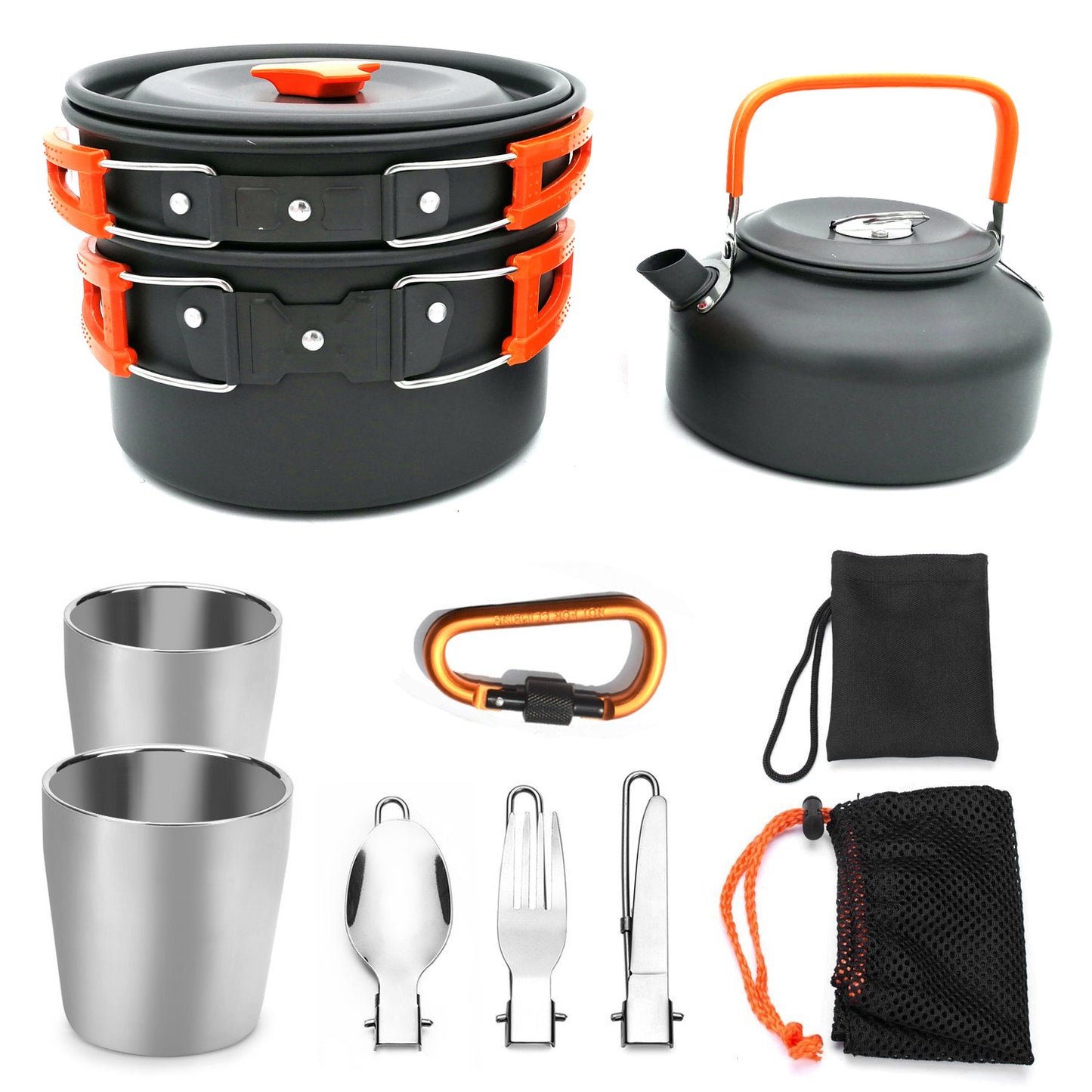 Color: Orange - Outdoor Camping Cookware Travel Tableware Cutlery Utensils Hiking Picnic Camping Cookware Set