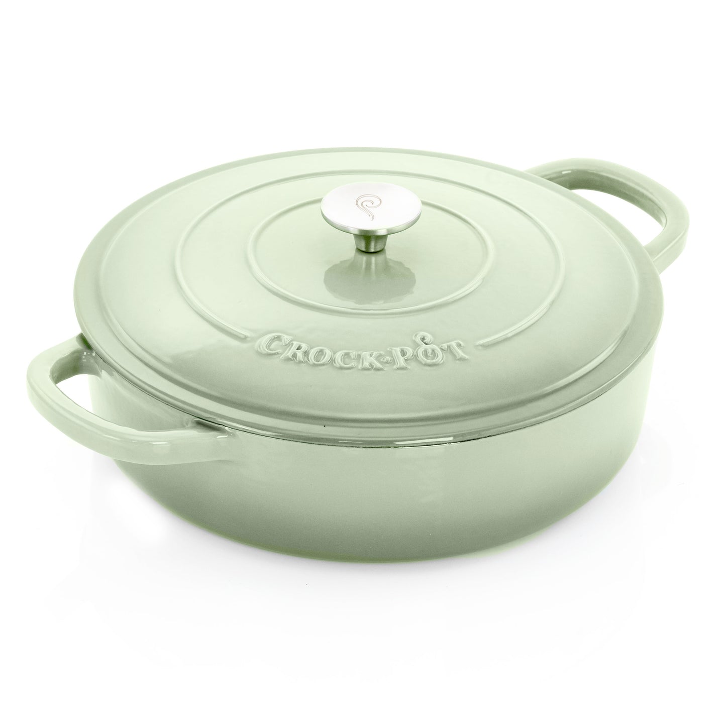 Crock Pot Artisan 5 Quart Round Enameled Cast Iron Braiser Pan with Self Basting Lid in Pistachio Green