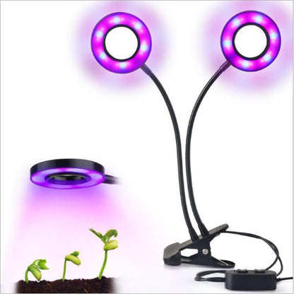 24W Daul Head LED Plant Grow Light Flexible Desk Clip Lamp for Vegetables Fruits Flowers Hydroponics