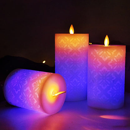 Estilo: 8x15cm - Lámpara de decoración de velas electrónica con control remoto de 18 teclas con patrón hueco LED