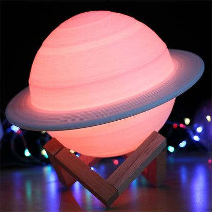 Light Source Power: 13CM, Light color: Remote16 colors - NEW Dropship Rechargeable 3D Print Saturn Lamp Like Moon Lamp Night Light