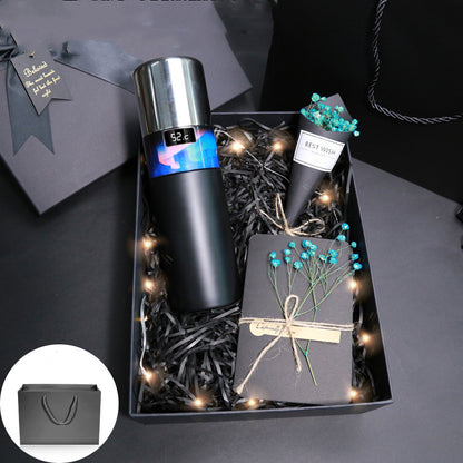 Color: Black and gift box - Intelligent Temperature Display 55 Degrees Fast Cooling Vacuum Cup 304 Stainless Steel CPU Creative Cooling Car Cup Water Bottle