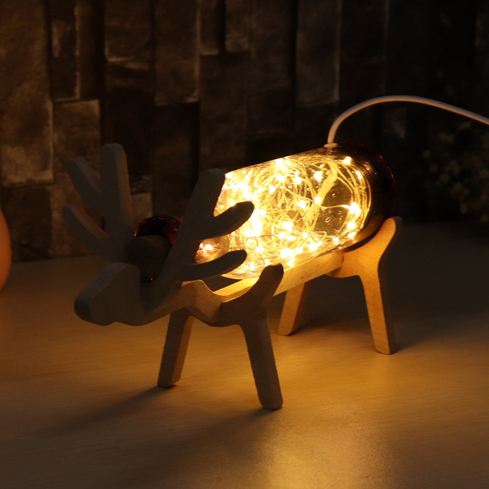 LED Glass Fairy Elk Deer Light Bottle Jar Night Light Table Lamp Christmas Home Decor Gift