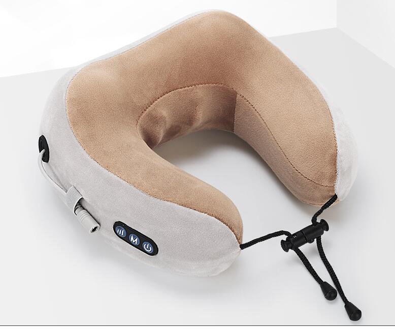 Color: Brown Flagship Edition - Massage U-Shaped Pillow Multi-Function Shoulder and Cervical Vertebra Electric Outdoor Portable Car Health Care