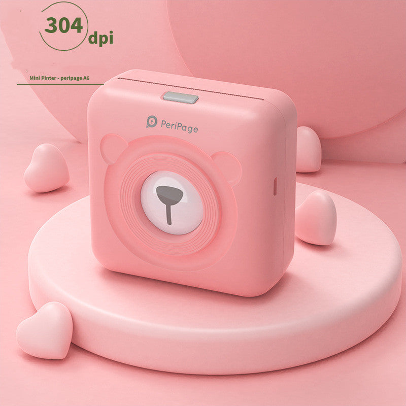 Model: 304dpi, Color: Pink - Mini Bliuetooth Wireless Thermal Printer Paper Sticker Label Printer