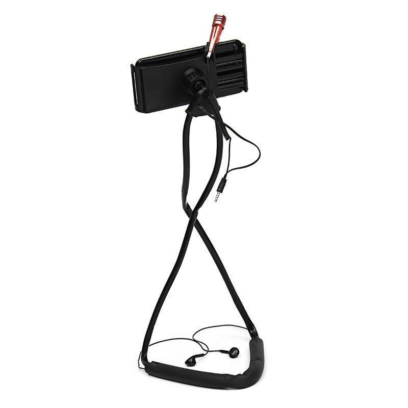 Bakeey?? Earphone + Microphone Neck Hanging Phone Stand Lazy Holder for iPhone Xiaomi Mobile Phone