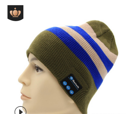 Wireless bluetooth knitted hat calls music stereo - Color: Green+gary+blue