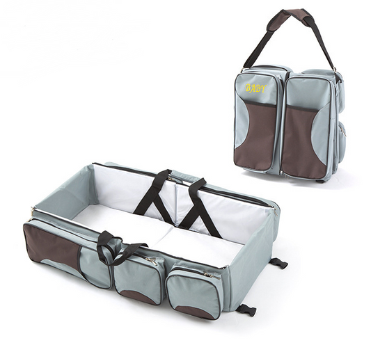 Color: Dark grey coffee - New multi function Mommy bag type baby portable bed folding sleeping basket outdoors baby sleeping baby