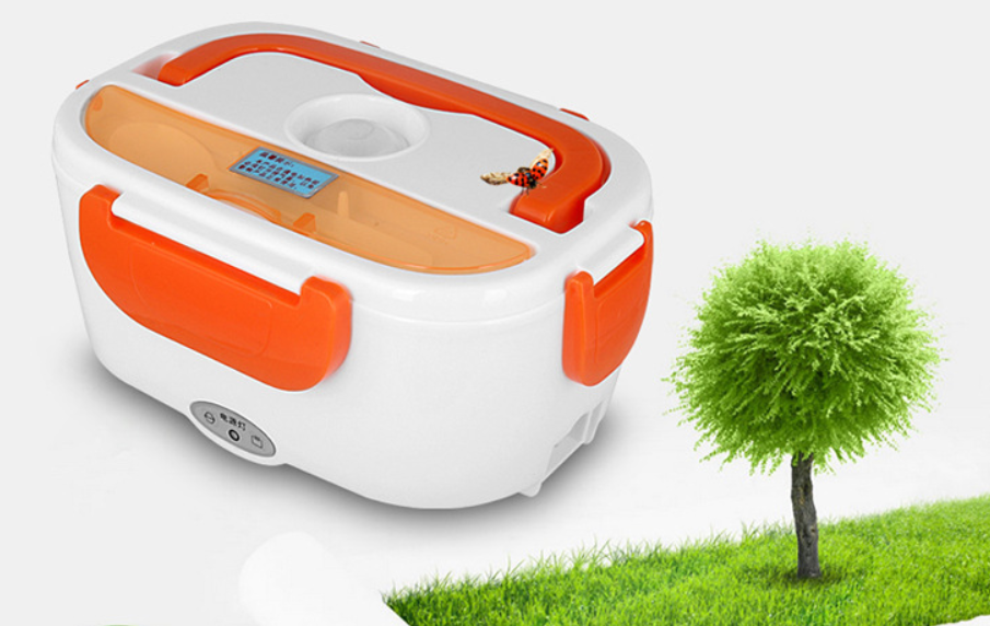 Color: Stainless steel orange, Model: US - Portable Electric Heating Lunch Box