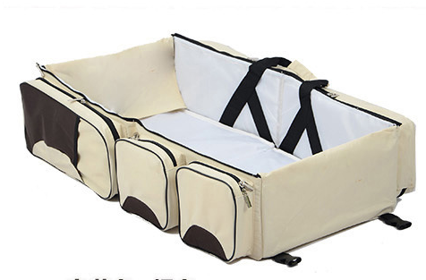 Color: Beige - New multi function Mommy bag type baby portable bed folding sleeping basket outdoors baby sleeping baby