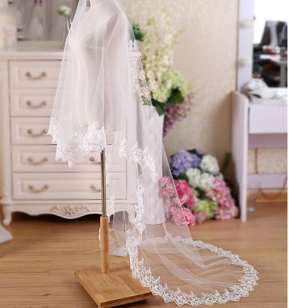 Color: White, Size: 5m - Simple lace Korean bride veil