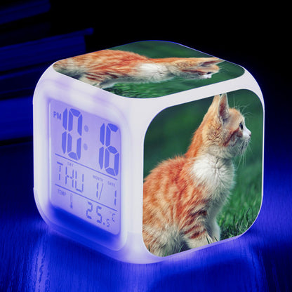 Cat narrow colorful square alarm clock