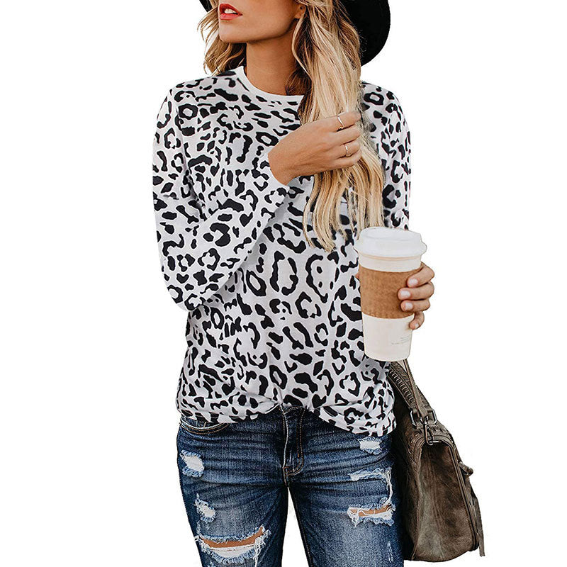 Color: White Leopard, Size: S - Leopard print Europe and America ladies casual tops