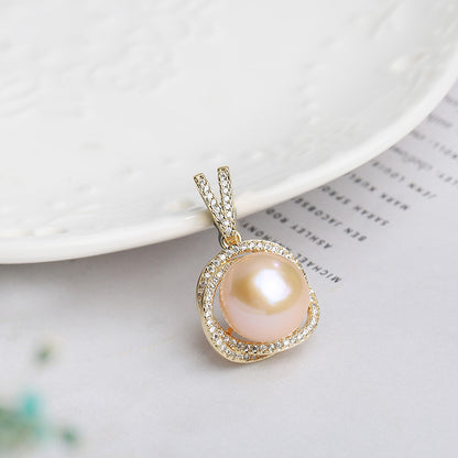 Color: Pink b  Pendant, Size: 10 11mm - Freshwater Pearl Simple Wild Silver Necklace