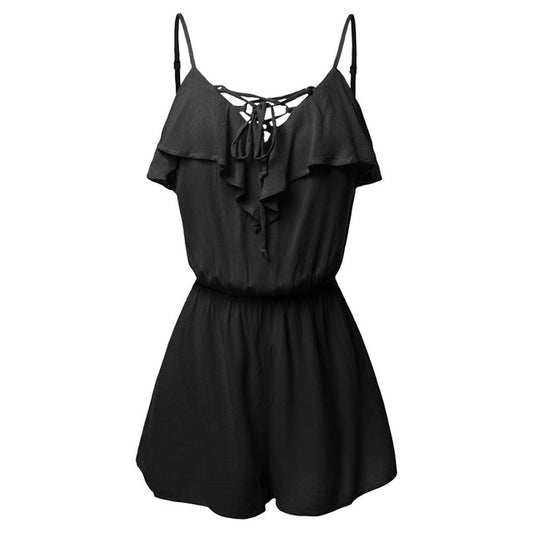 Color: Black, Size: 3XL - Women's Large Size Casual Sleeveless Overlap Front Frill