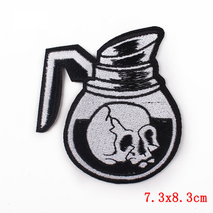 style: A, Color: White - Black and White Punk Embroidery Cloth Stickers Computer Embroidery Clothing Accessories DIY