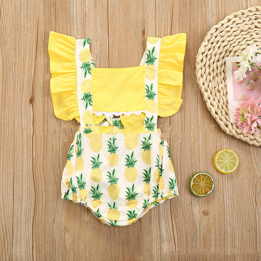 Color: pineapple, Child size: 70cm - Multicolor Printed Floral One Piece Halter Romper