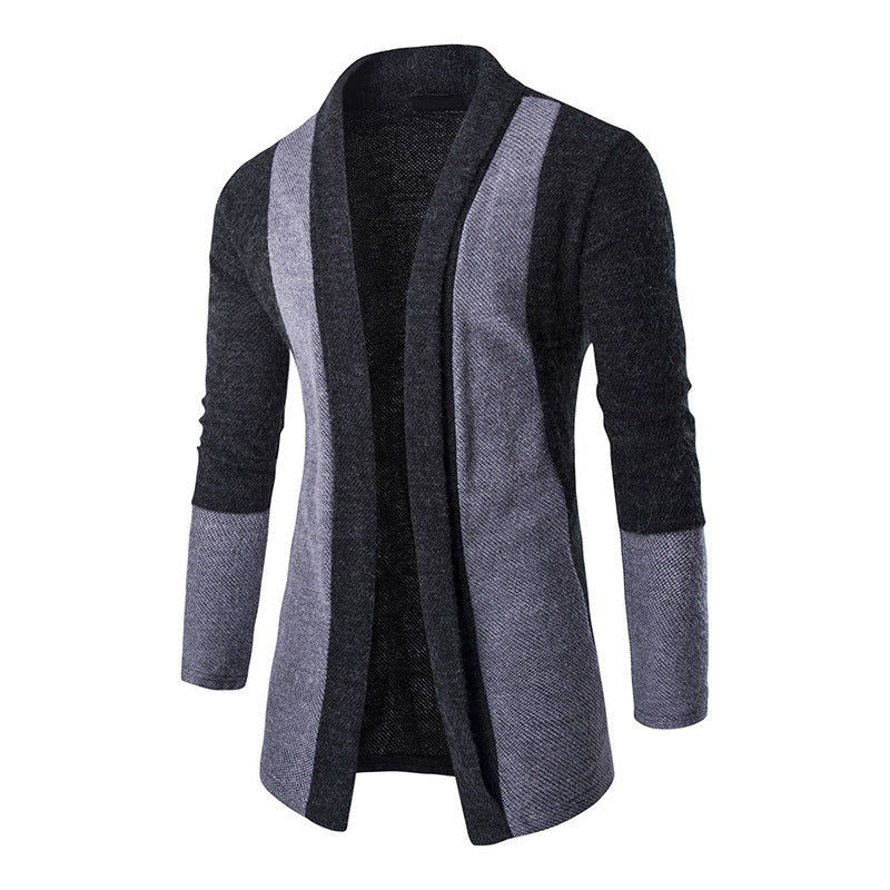 Color: 1Dark grey, Size: 3XL - New Men's Fashion Mid Length Knit Cardigan