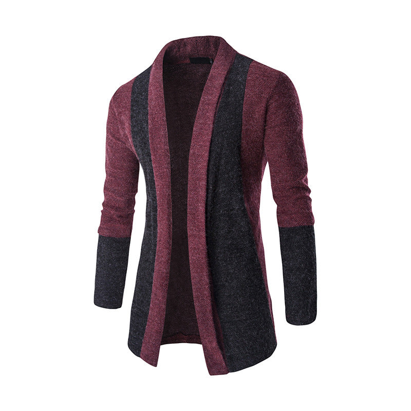 Color: 1Wine Red, Size: 4XL - New Men's Fashion Mid Length Knit Cardigan