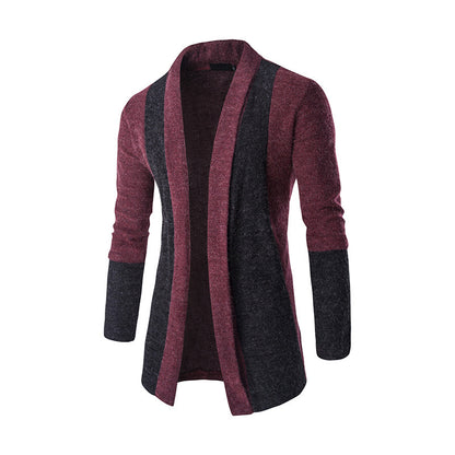 Color: 1Wine Red, Size: 3XL - New Men's Fashion Mid Length Knit Cardigan