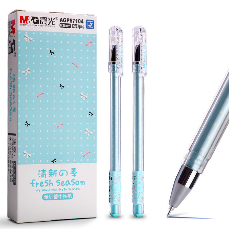 Color: Blue, style: 12 sticks - Neutral Pen Black Signature Pen Student Use Cute Cartoon Small Fresh Syringe Pen