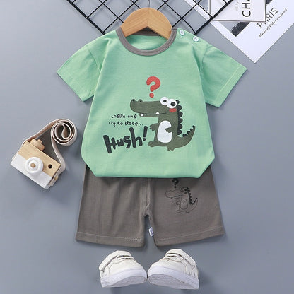 style: H, Child size: 130cm - Thin Section Girls Boys Short-sleeved Western-style Baby Half-sleeves