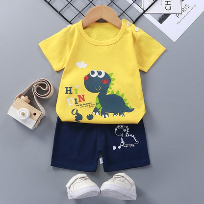 style: J, Child size: 80cm - Thin Section Girls Boys Short-sleeved Western-style Baby Half-sleeves