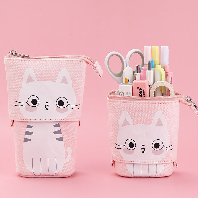 Color: Pink cat - Creative student stationery canvas pencil bag