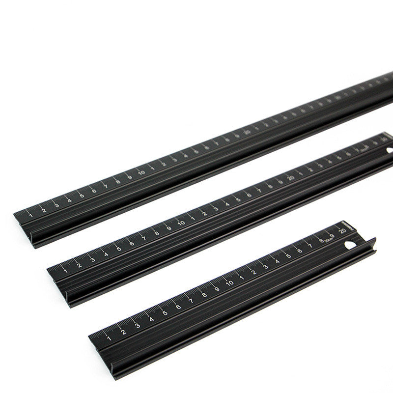 Color: Black, Capacity size: 20cm - Handmade Leather Goods DIY Aluminum Alloy Steel Ruler Cutting Drawing Ruler Protective Ruler Scratch-Resistant Cutting Ruler