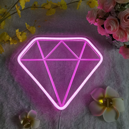 Color: Pink diamond - Amazon New Product Diamond Shaped Night Light Creative Birthday Gift Decoration Moon Neon Light