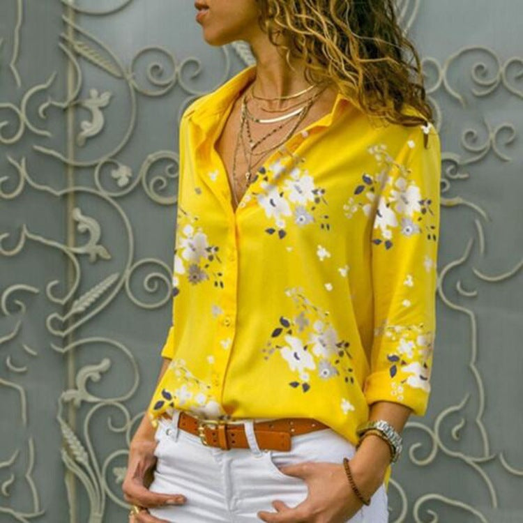 Color: Safflower, Size: M - New Printed All Match Shirt Women Slim Slimming Shirt