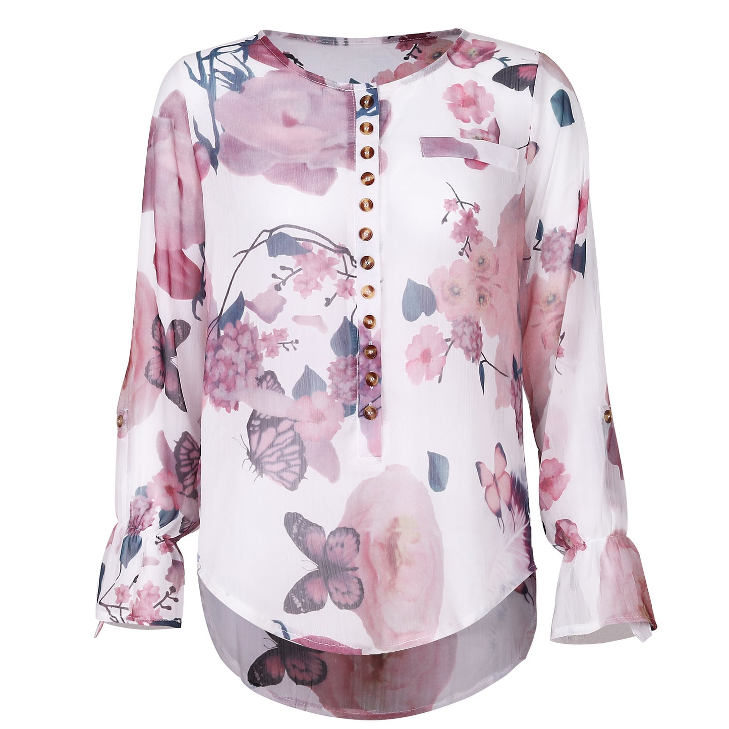 Color: Pink, Size: S - New Printed All Match Shirt Women Slim Slimming Shirt