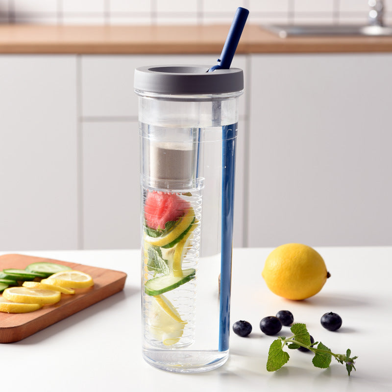 Water Bottle Portable Fruit Infuser Water bottle Sports Lemon Juice Bottle Flip Lid for Kitchen Camping Travel Outdoor