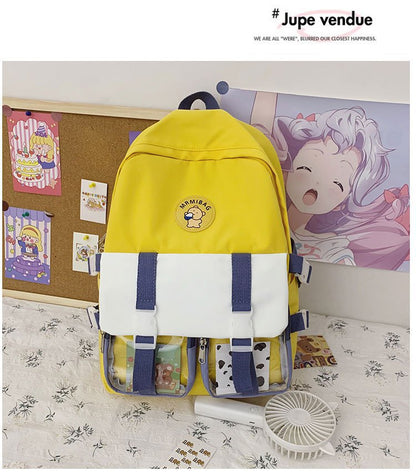 Color: Yellow, Bag style: Without pendant - Student Schoolbag Junior High School Student Backpack Campus College Hit Color Korean High School Backpack