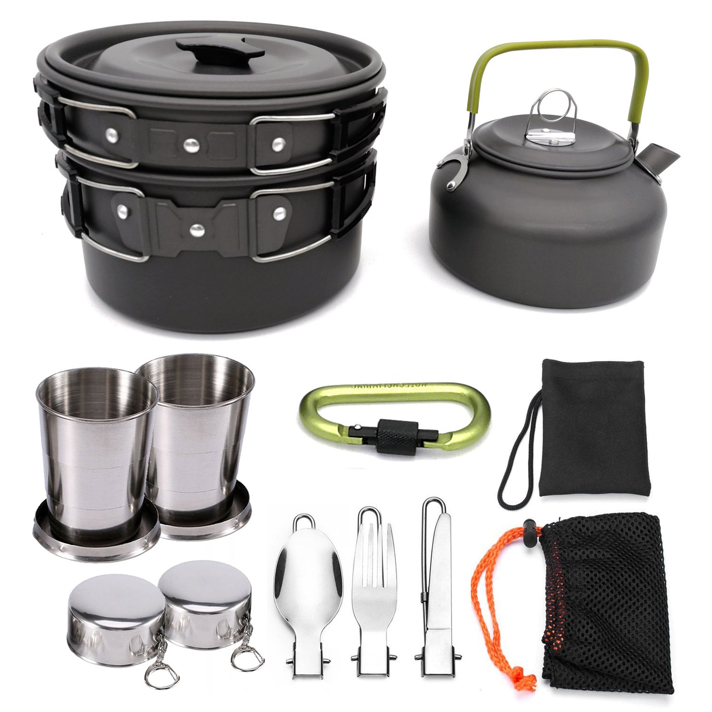 Compatible with Apple, 1 Conjunto Ao Ar Livre Panelas Panelas De Acampamento Piquenique Conjunto De Utenslios De Cozinha Antiaderente Com Colher Dobravel Garfo Faca Chaleira Copo