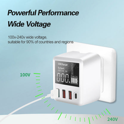 Model: European regulations - 4-Port USB Multi-Function Travel Charger With LED Digital Display