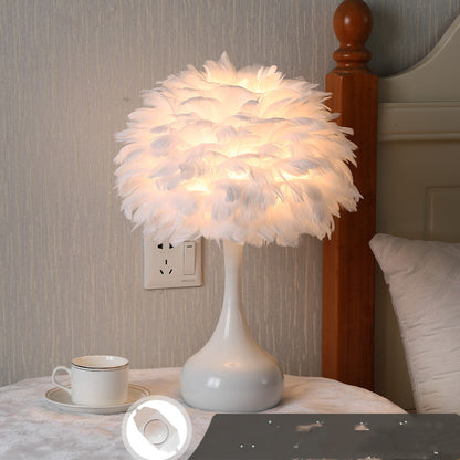 Color: White 9W dimming - Feather Table Lamp Bedroom Bedside Lamp Nordic Ins