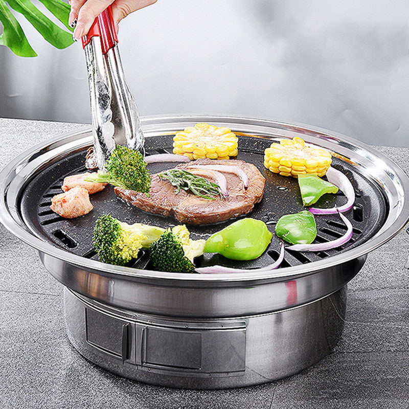 Stainless Steel Charcoal Barbecue Grill Korean Non-stick Barbecue Grills Portable Outdoor BBQ Grill Round Carbon Barbecue Stove - style: A, Size: 40cm